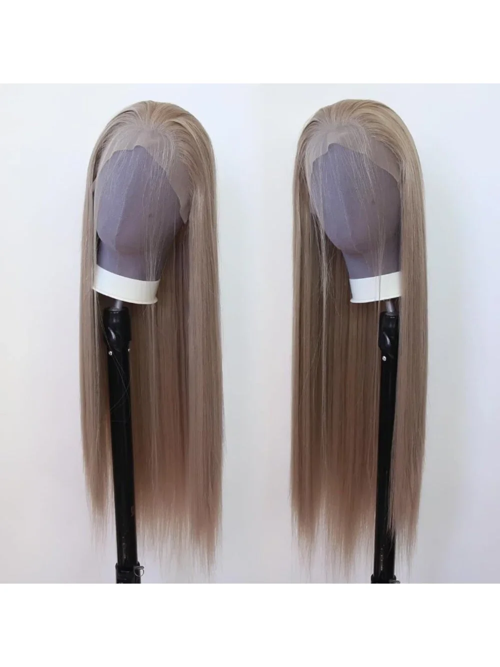 Long Straight Ash Blonde Lace Front Wig - Heat Resistant, Pre-Plucked, Natural